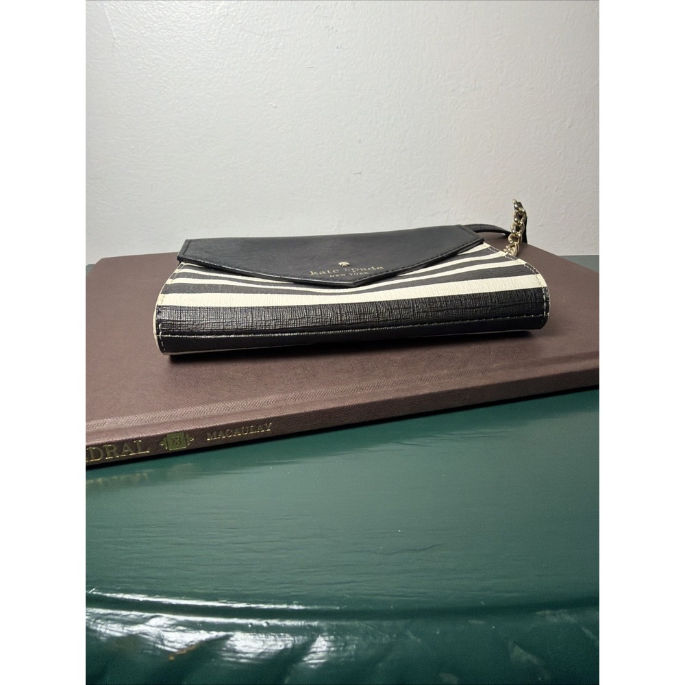 Kate Spade New York Black White Striped Crossbody Purse Gold Tone Chain City - Picture 7 of 13